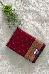 Premium Pure Handloom Cotton Saree Beetroot Red and Gold Elegance