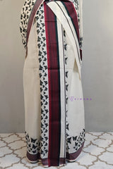 Traditional Kerala Attire along Maroon and Green Stripes with Butterfly Print Borders