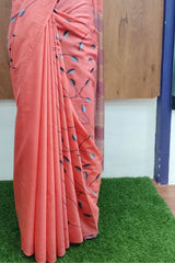Coral Peach Kota Munga Silk Embroidery Saree