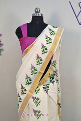Kerala Cotton Set Mundu With Thulasi Kathir Prints