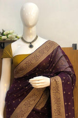Premium Pure Handloom Cotton Saree Purple and Gold Elegance