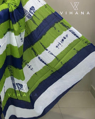 Mul Mul Cotton Saree Parrot Green Color & White Blouse