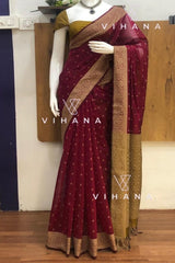 Premium Pure Handloom Cotton Saree Beetroot Red and Gold Elegance