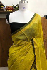 Warm Olive Green Maheswari Silk Cotton Saree