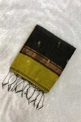 Warm Olive Green Maheswari Silk Cotton Saree