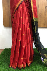 Rust Orange Maheswari Silk Cotton Saree