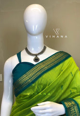 Kanchi Cotton Saree Parrot Green Color