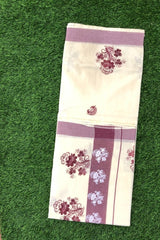 Kerala Cotton Set Saree With Maroon Floral Prints