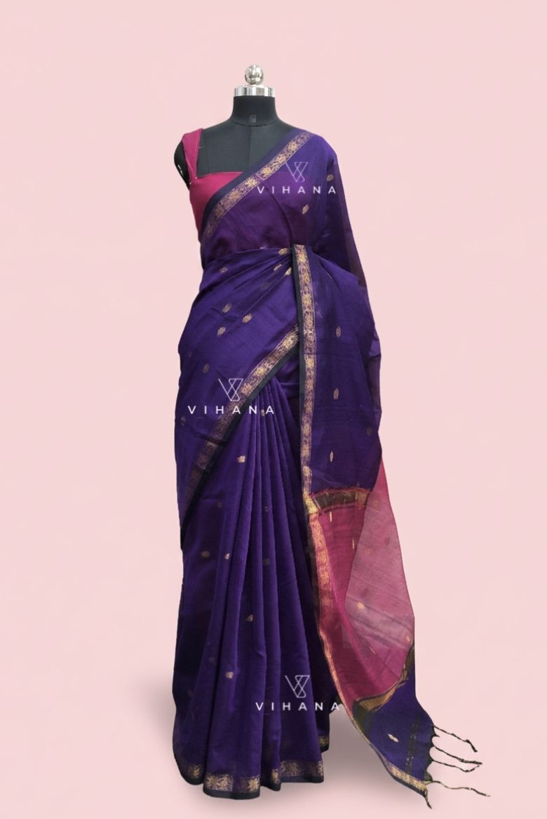 Rich Violet Maheswari Silk Cotton Saree