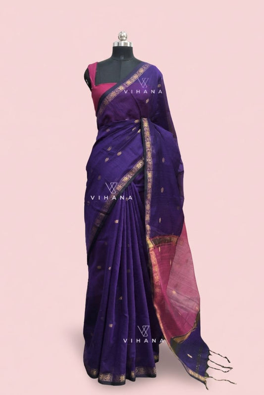 Rich Violet Maheswari Silk Cotton Saree