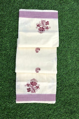 Kerala Cotton Set Saree With Maroon Floral Prints