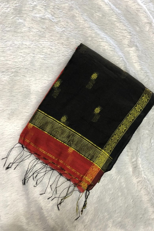 Rust Orange Maheswari Silk Cotton Saree