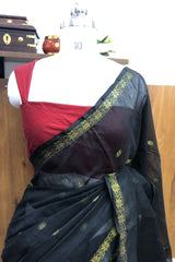 Earthy Black Maheswari Silk Cotton Saree
