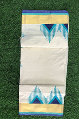 Traditional Kerala Cotton Micro Check Patterned Set Saree with Temple Borders