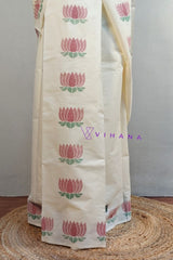 Kerala Cotton Set Mundu with Lotus Print