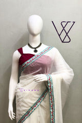 White Mul Cotton Saree with Embroidery Lace Border