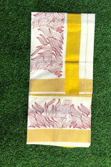 Kerala Set Saree with Red Thread Embroidery