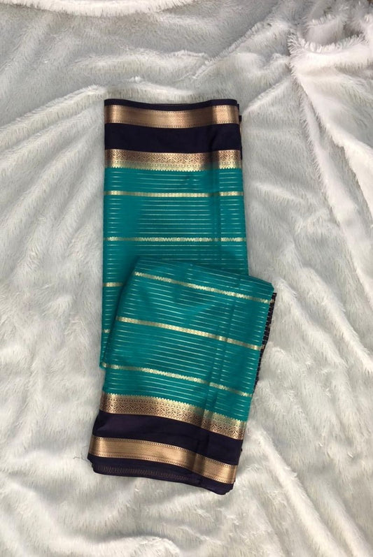 Ocean Teal-Blue Semi Mysore Silk Saree
