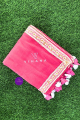 Pink Mul Cotton Saree with Embroidery Lace Work