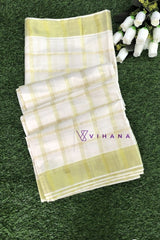Traditional Kerala Cotton Check Patterned Set Saree