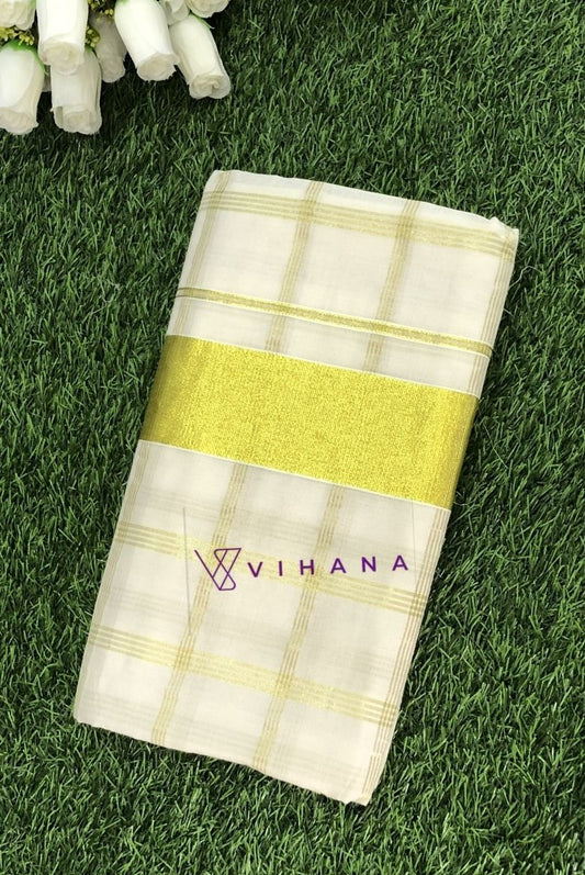 Traditional Kerala Cotton Check Patterned Set Saree
