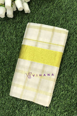Traditional Kerala Cotton Check Patterned Set Saree