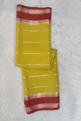 Yellow Green Semi Mysore Silk Saree