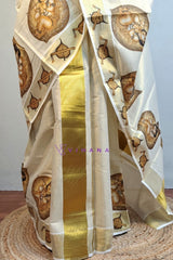 Kerala Tissue Set Mundu with Lord Krishna and Aalila Prints