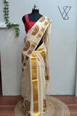 Kerala Tissue Set Mundu with Lord Krishna and Aalila Prints