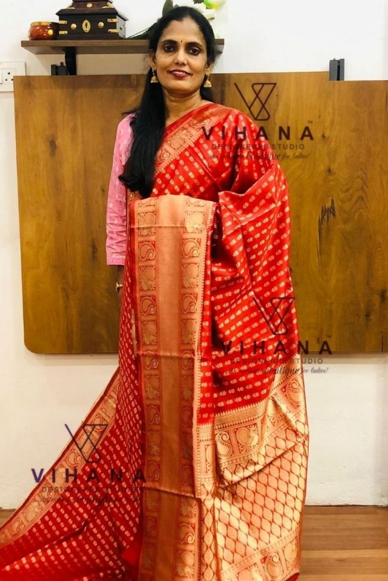 Red Banarasi Semi Silk Saree