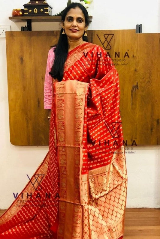 Red Banarasi Semi Silk Saree