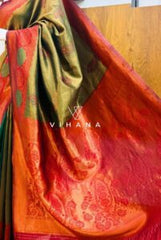 Dark Green Banarasi Saree with Maroon Border