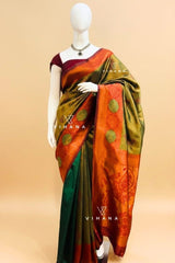 Dark Green Banarasi Saree with Maroon Border