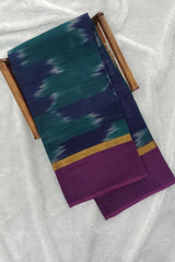 Peacock Blue-Magenta Village Cotton Ikat Print Saree
