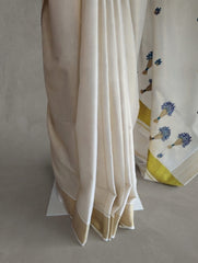 Golden Tissue Set Saree with Floral Bouquet Embroidery-VS079