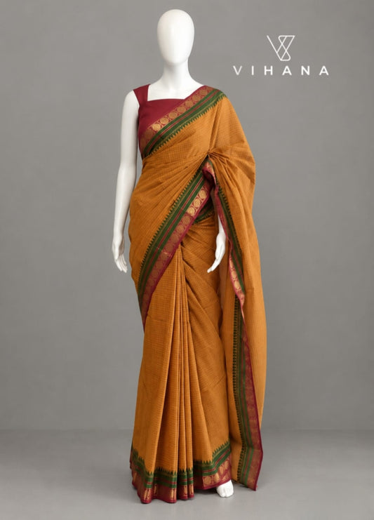 Pure Chettinad Cotton Check Zari Border Saree-VS516