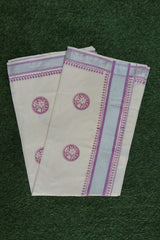 Traditional Cotton Set Saree with Lavender Floral Prints