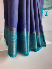 Banarasi Jute Silk Saree Navy Blue & Green Color – VS525