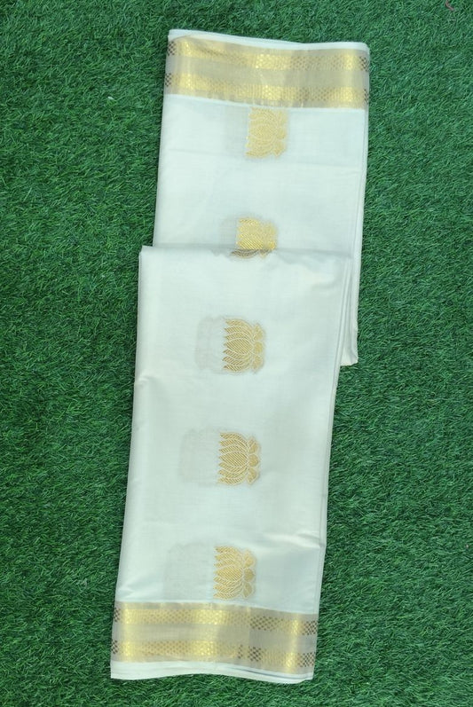 Kerala Handloom Heavy Jacquard Gold Design Set Saree