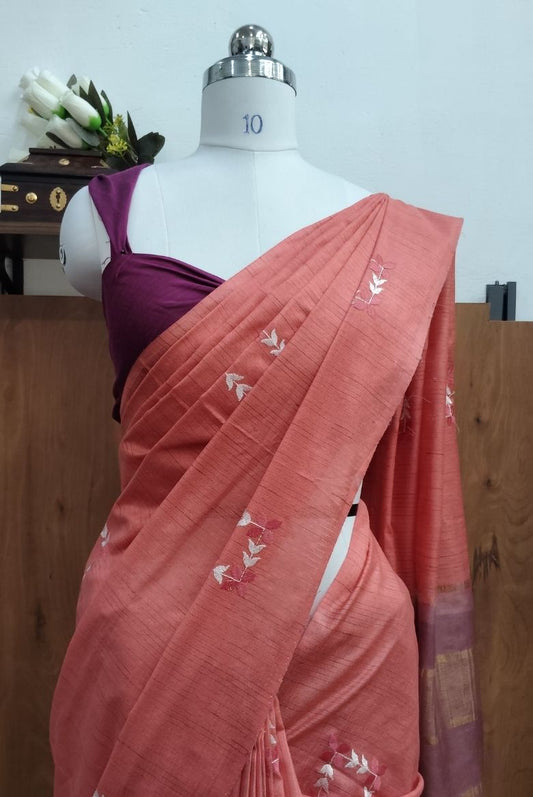 Peach Kota Munga Silk Sareee