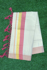 Handloom Golden Tissue Set Saree with Pink and Gold Borders