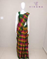 Madras Kattam Checked Cotton Saree Multi Color