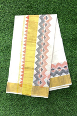 Handloom Cotton Set Saree with modern geometric prints