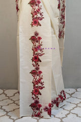 Red Floral Design Kerala Cotton Set Mundu