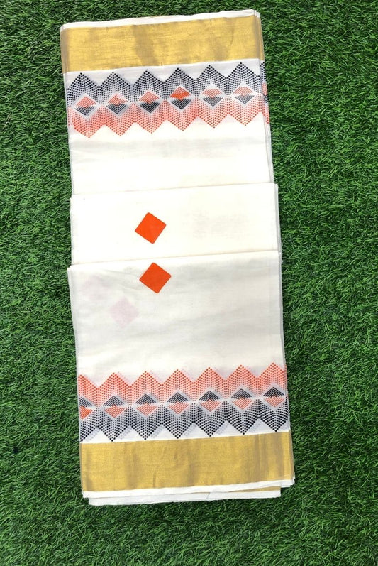 Handloom Cotton Set Saree with modern geometric prints