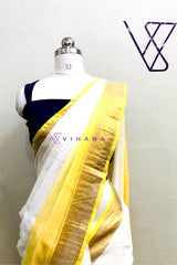 Pure 120 Count Half Dyed White and Yellow Mul Cotton Saree