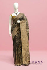 Greyish Blue colured Banarasi Silk Saree