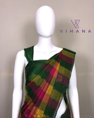 Madras Kattam Checked Cotton Saree Multi Color