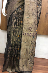Greyish Blue colured Banarasi Silk Saree