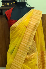 Yellow Cotton Linen Saree